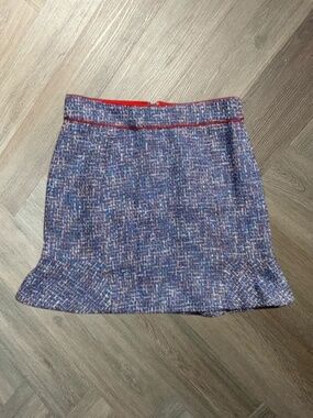 J. CREW Lady Autumn Tweed Flounce Skirt Womens 12 Blue Red White‎ Made In Italy